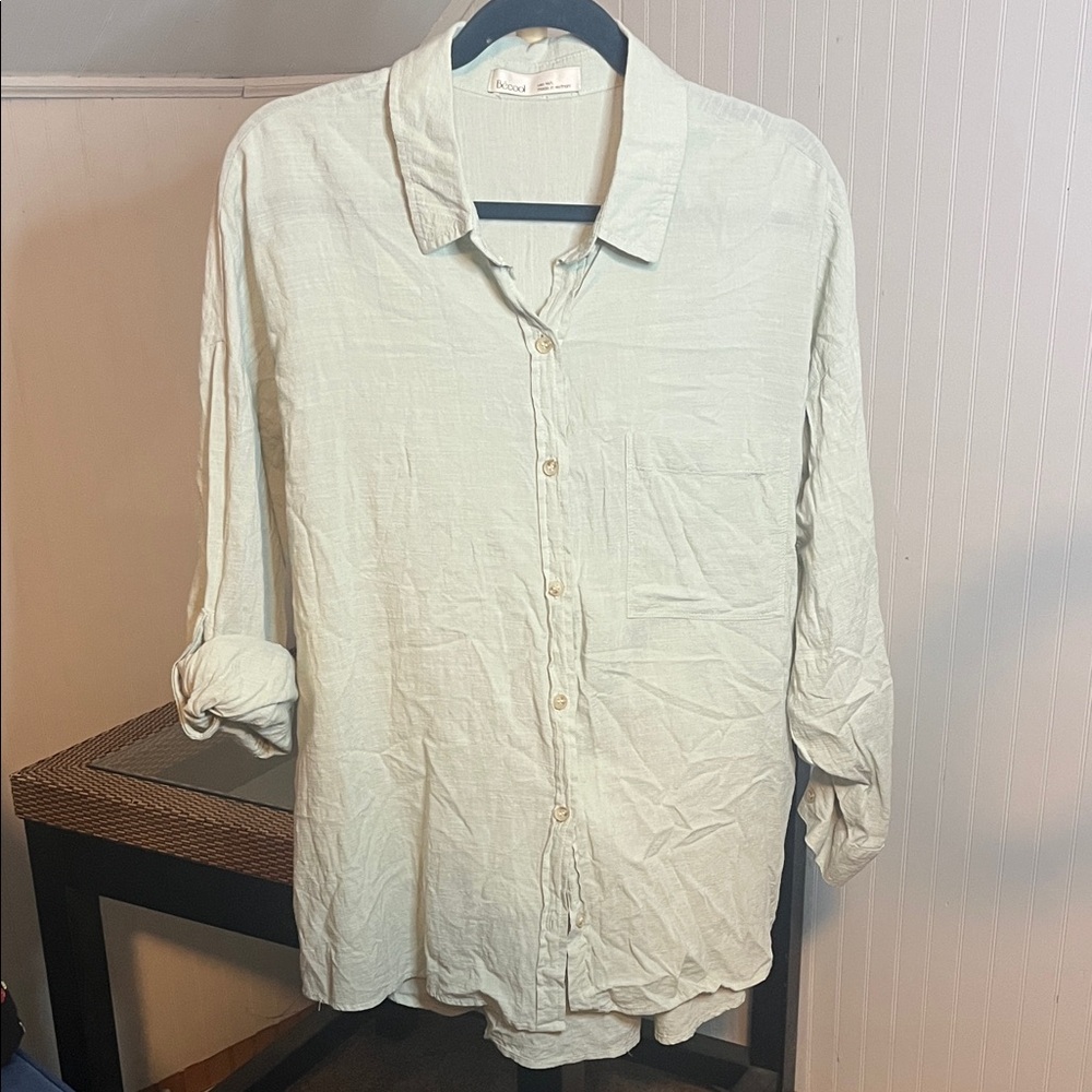 Becool Light Green Button Down Shirt, Size  M/L